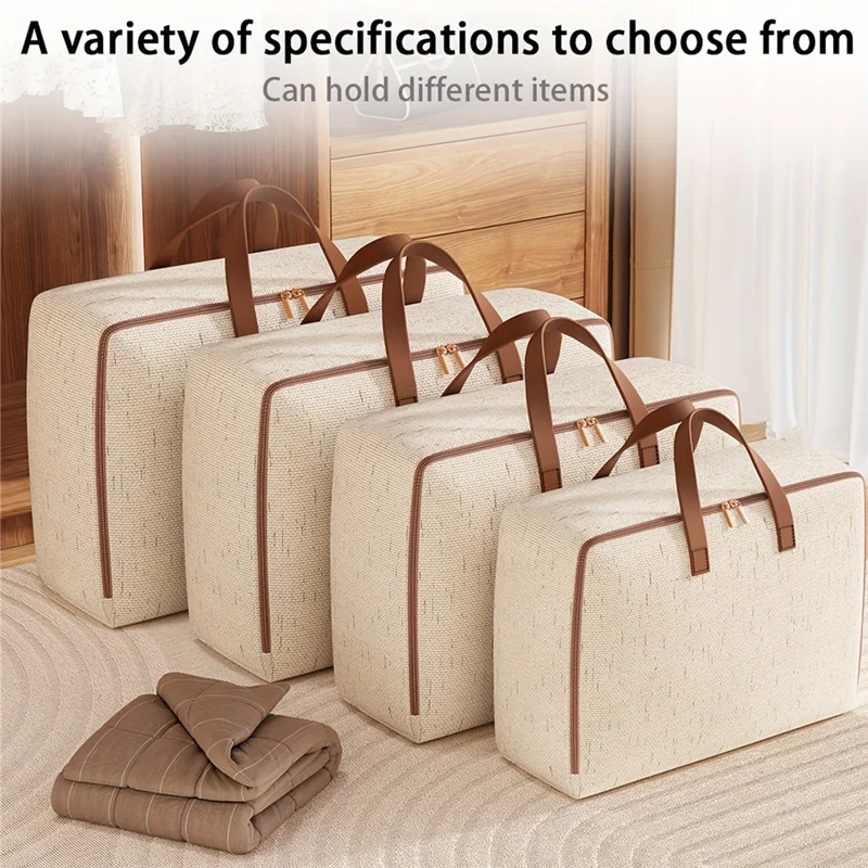 82L Cotton Linen Storage Bag Handheld Quilt Storage Bag Large Capacity Foldable Clothes Organizer for Home Travel
