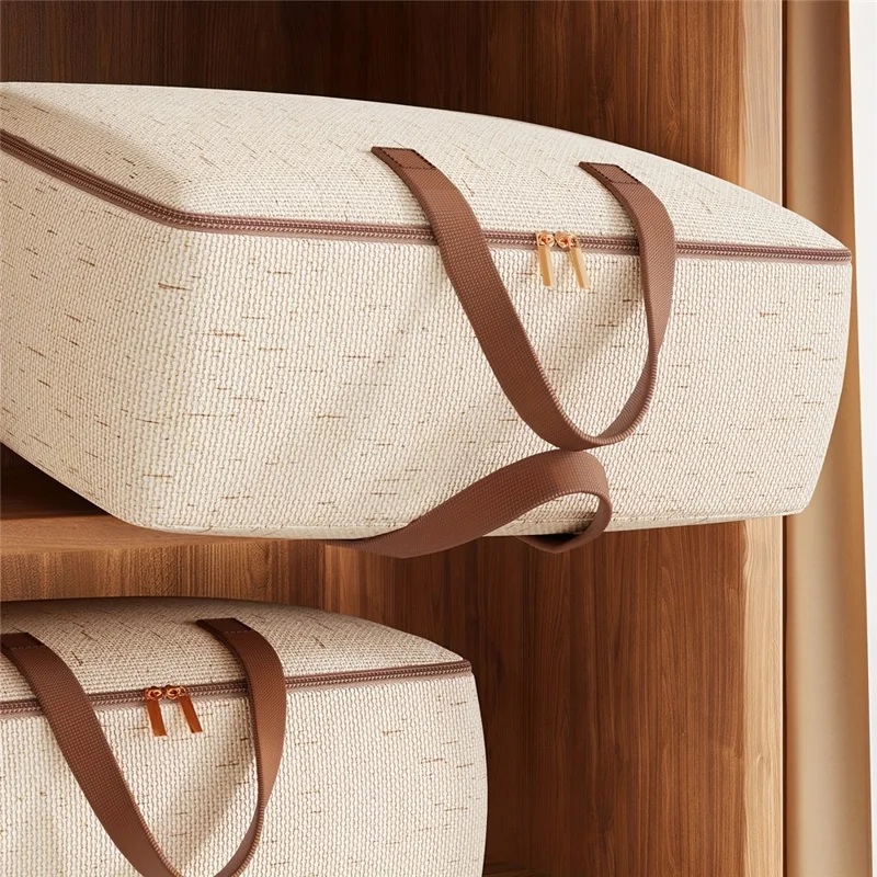 82L Cotton Linen Storage Bag Handheld Quilt Storage Bag Large Capacity Foldable Clothes Organizer for Home Travel