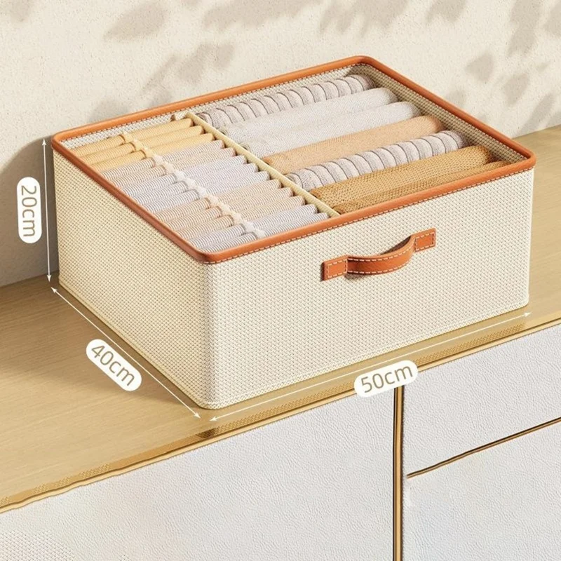 صندوق تخزين الملابس بمقسمات قابلة للتعديل، منظم قابل للطي للملابس الداخلية، حاوية فرز خزانة ملابس توفر المساحة للمنزل - بيج