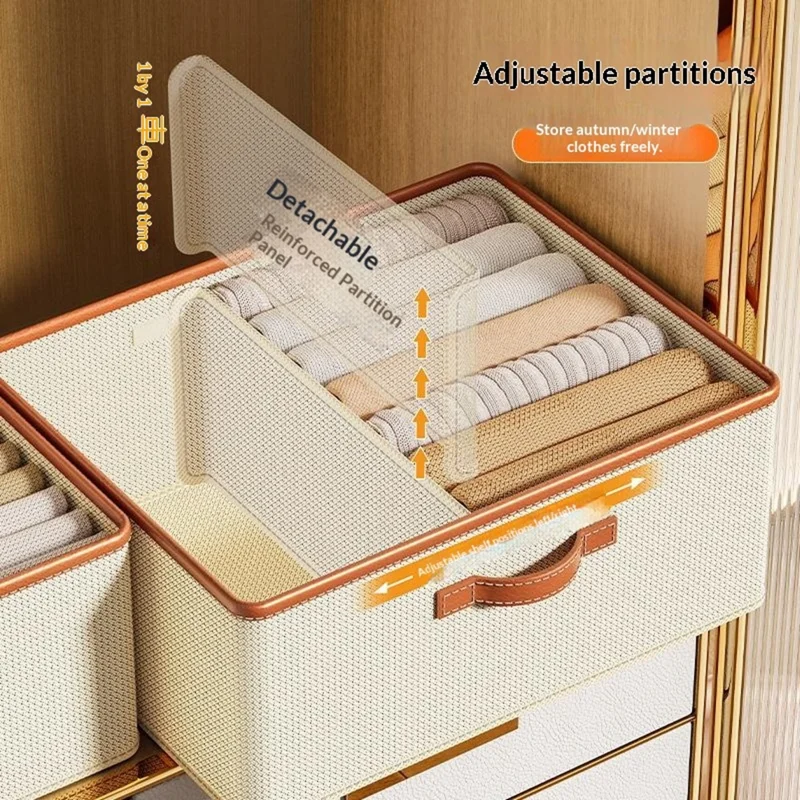 صندوق تخزين الملابس بمقسمات قابلة للتعديل، منظم قابل للطي للملابس الداخلية، حاوية فرز خزانة ملابس توفر المساحة للمنزل - بيج