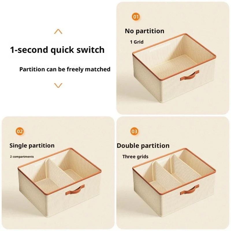 صندوق تخزين الملابس بمقسمات قابلة للتعديل، منظم قابل للطي للملابس الداخلية، حاوية فرز خزانة ملابس توفر المساحة للمنزل - بيج