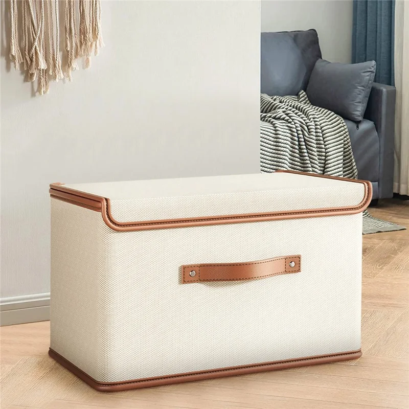 58×40×35cm Oversized Oxford Fabric Storage Box Large Capacity Foldable Organizer with Lid and Handle for Clothes Toys Books