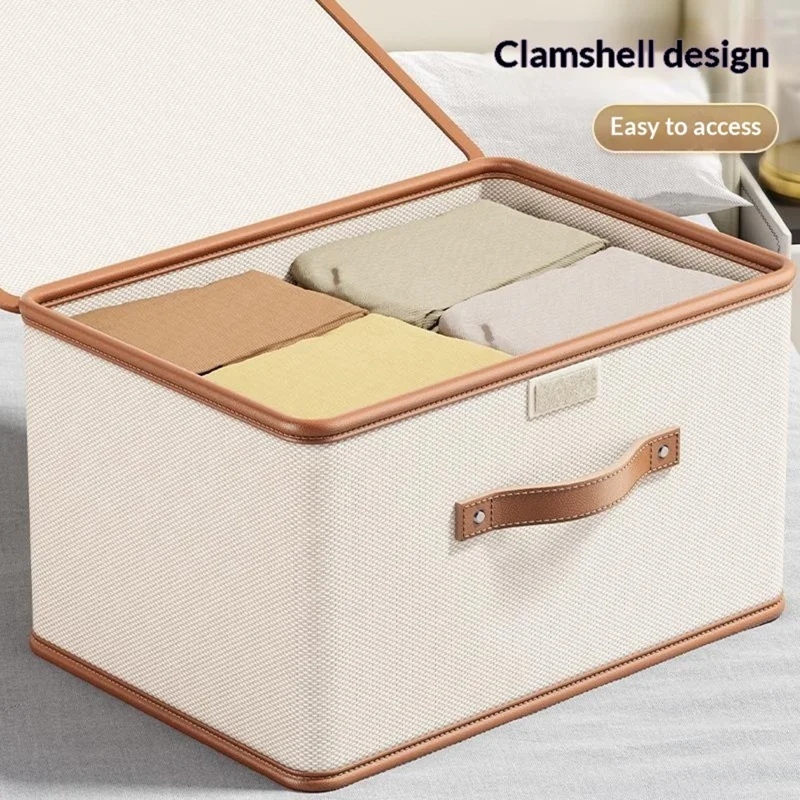 50×35×31cm Extra Large Oxford Fabric Storage Box Large Capacity Foldable Organizer with Lid and Handle for Clothes Toys Books - Beige