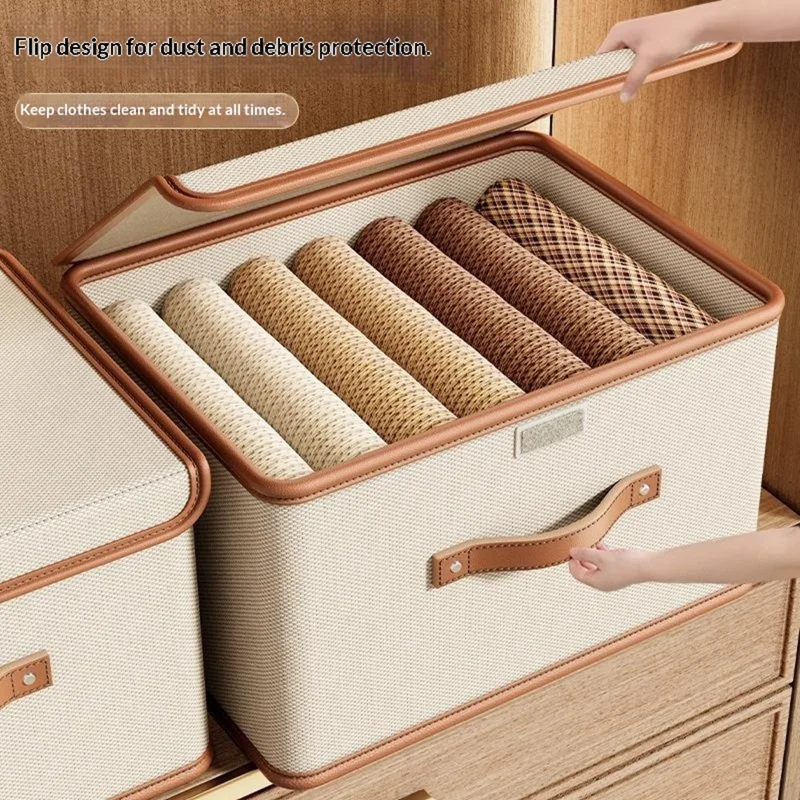 Scatola per il ripostiglio in tessuto Oxford 44×30×29 cm, contenitore pieghevole capiente con coperchio e maniglie, per vestiti, giocattoli, libri - Beige