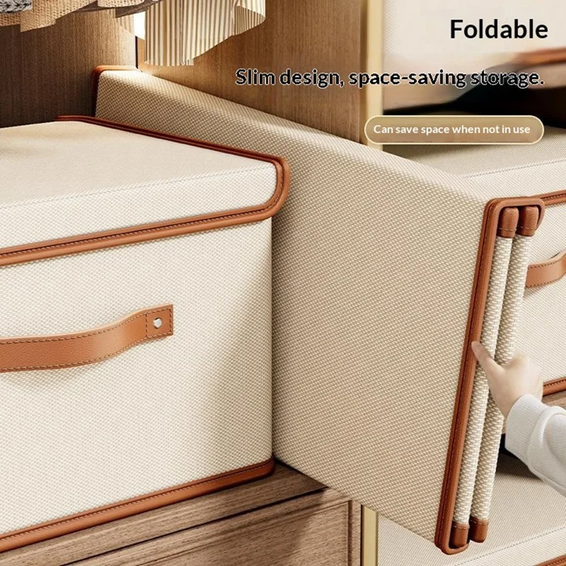 Scatola per il ripostiglio in tessuto Oxford 44×30×29 cm, contenitore pieghevole capiente con coperchio e maniglie, per vestiti, giocattoli, libri - Beige