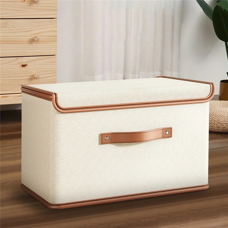 Scatola per il ripostiglio in tessuto Oxford 44×30×29 cm, contenitore pieghevole capiente con coperchio e maniglie, per vestiti, giocattoli, libri - Beige