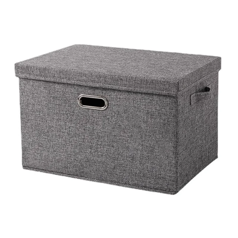 32×24×18cm Small Cotton Linen Clothes Storage Box Foldable Organizer with Handles Dust-Proof Storage Bin for Home Wardrobe - Grey