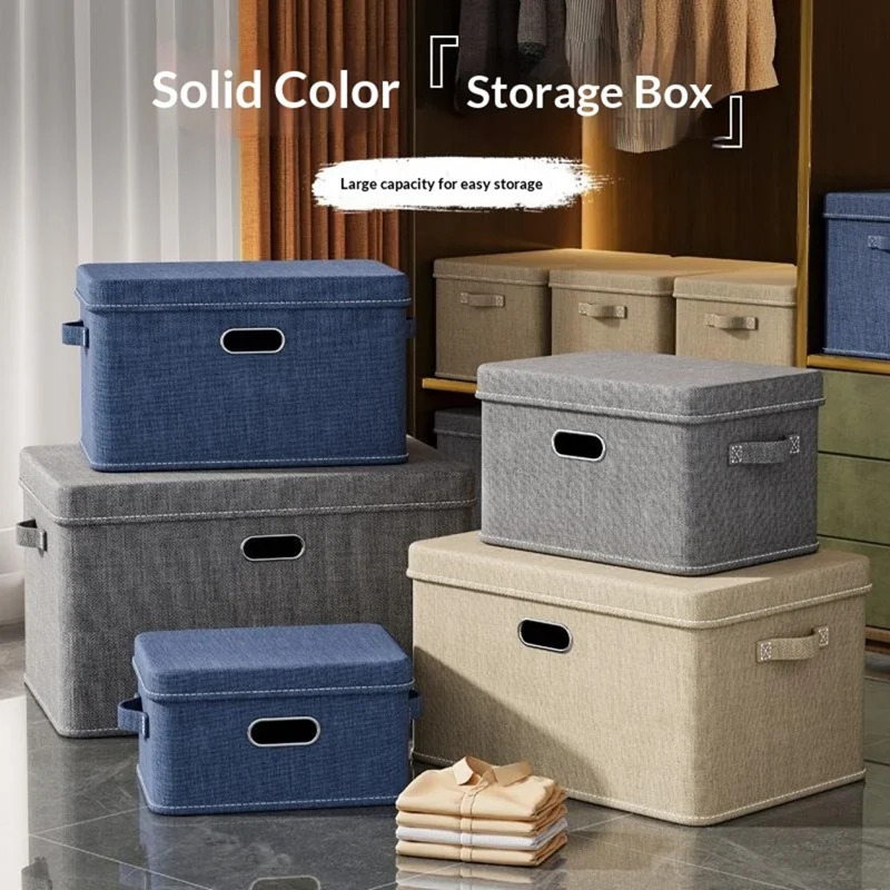 Scatola per Riporre Vestiti in Cotone e Lino Media 37×27×26 cm, Organizzatore Pieghevole con Maniglie, Contenitore Antipolvere per Armadio e Casa - Grigio