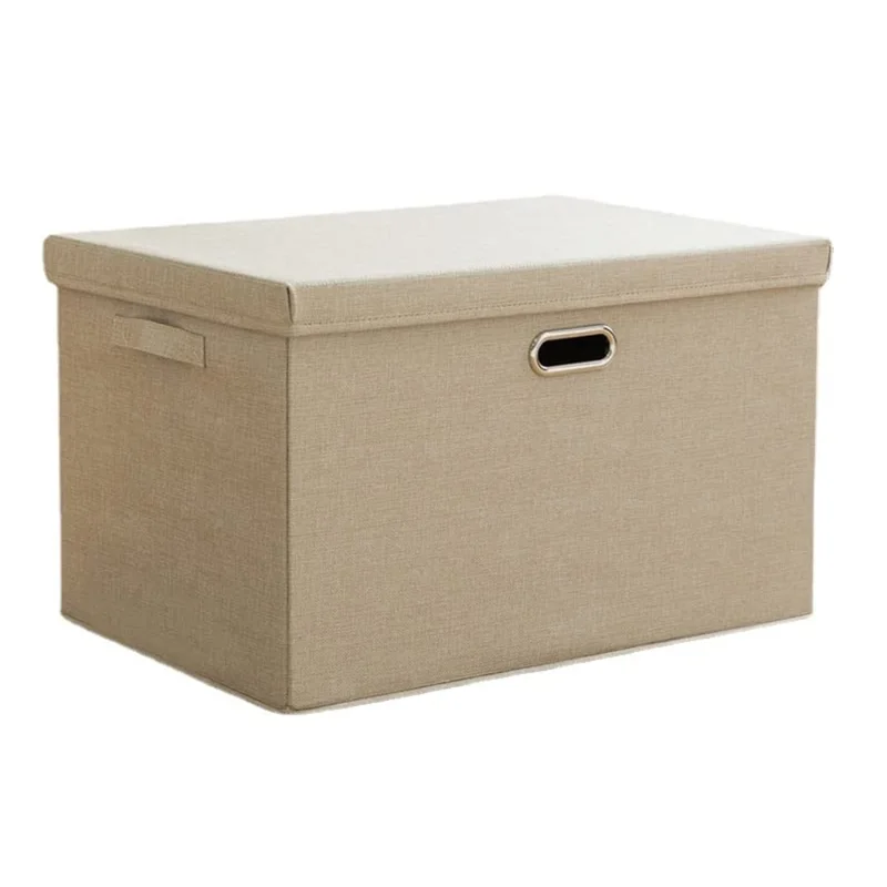 Scatola per il ripostiglio in cotone e lino da 50×35×31 cm, extra large, pieghevole con manici, contenitore salvaspazio a prova di polvere per armadio e casa - Beige