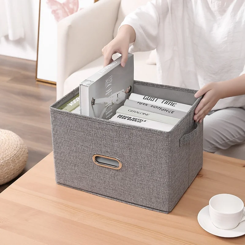58×40×35cm Oversized Cotton Linen Clothes Storage Box Foldable Organizer with Handles Dust-Proof Storage Bin for Home Wardrobe - Grey