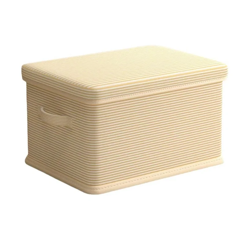 Scatola per Riporre Extra Large 50×40×33 cm a Righe, Organizzatore Pieghevole con Coperchio e Maniglie Rinforzate per Armadio e Guardaroba - Righe Beige