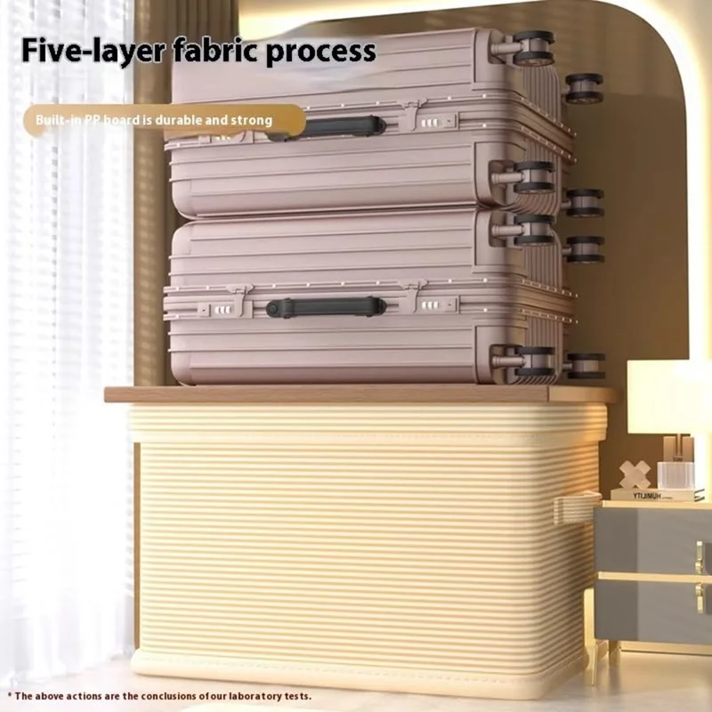 Scatola per Riporre Extra Large 50×40×33 cm a Righe, Organizzatore Pieghevole con Coperchio e Maniglie Rinforzate per Armadio e Guardaroba - Righe Beige