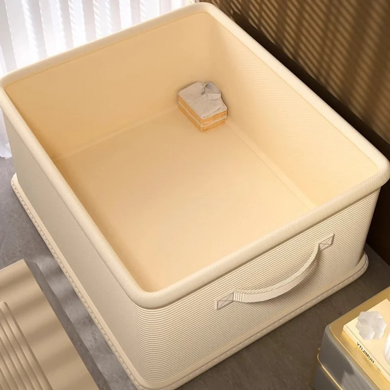 Scatola per Riporre Extra Large 50×40×33 cm a Righe, Organizzatore Pieghevole con Coperchio e Maniglie Rinforzate per Armadio e Guardaroba - Righe Beige