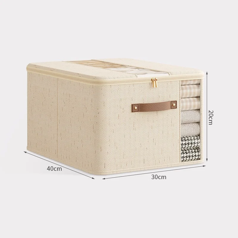 صندوق تخزين قطني وكتاني كبير بمقاس 40×30×20 سم، منظم بسحاب ونافذتين مع مقابض، صندوق تخزين اللحف للمنزل