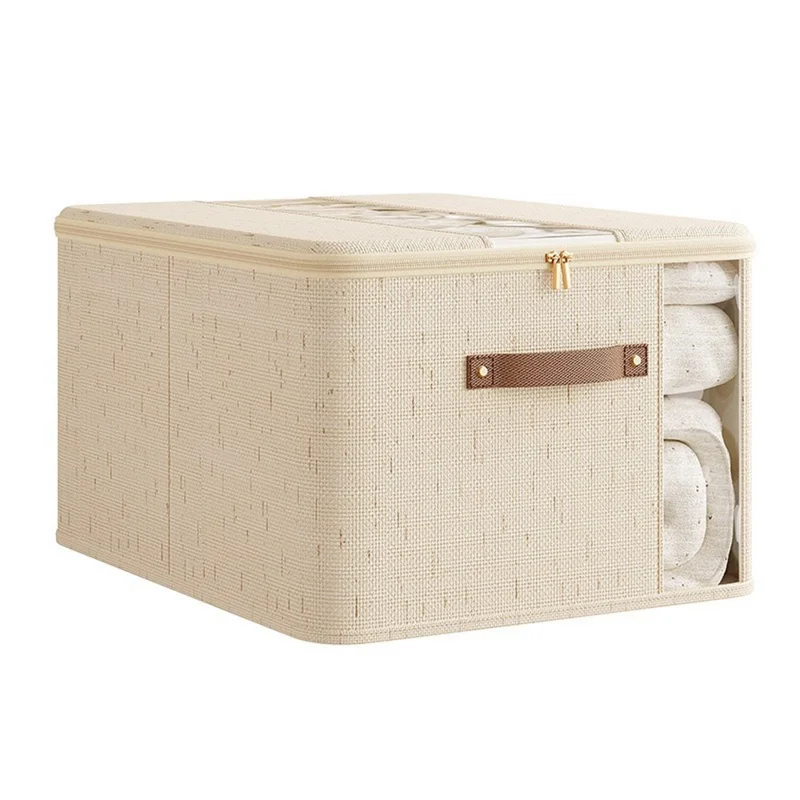 Scatola per il ripostiglio in cotone e lino 45×35×25 cm extra large, organizzatore con doppia apertura con cerniera e maniglie, scatola per coperte per la casa