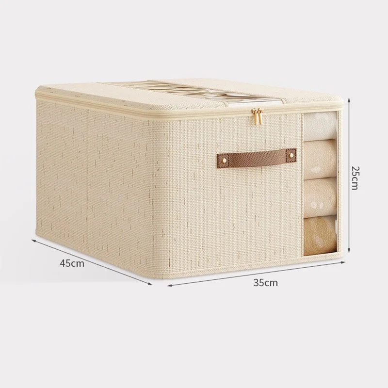 Scatola per il ripostiglio in cotone e lino 45×35×25 cm extra large, organizzatore con doppia apertura con cerniera e maniglie, scatola per coperte per la casa