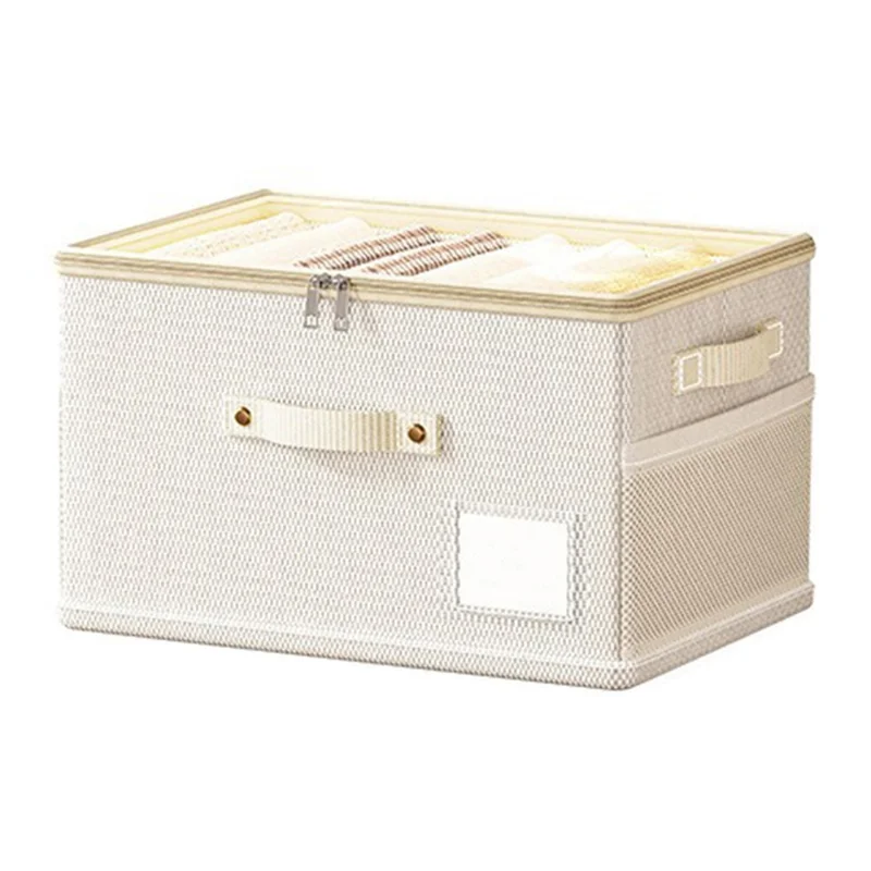 40 x 30 x 20cm Inneembaar opbergdoos van ademend Oxforddoek met transparante pvc-deksel, vouwbare kledingorganizer - Beige
