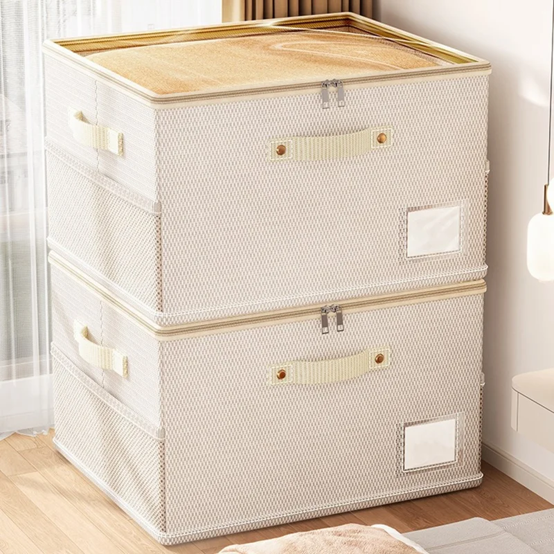 40 x 30 x 20cm Inneembaar opbergdoos van ademend Oxforddoek met transparante pvc-deksel, vouwbare kledingorganizer - Beige
