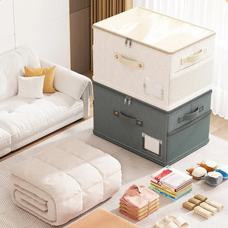 40 x 30 x 20cm Inneembaar opbergdoos van ademend Oxforddoek met transparante pvc-deksel, vouwbare kledingorganizer - Beige