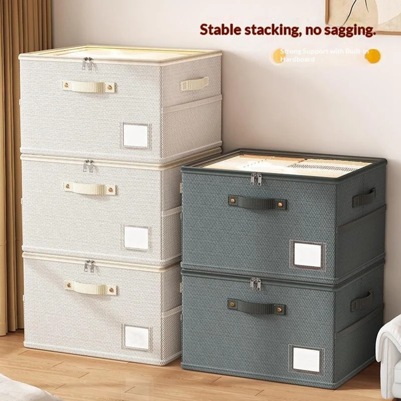 40 x 30 x 20cm Inneembaar opbergdoos van ademend Oxforddoek met transparante pvc-deksel, vouwbare kledingorganizer - Beige