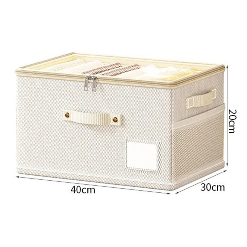 40 x 30 x 20cm Inneembaar opbergdoos van ademend Oxforddoek met transparante pvc-deksel, vouwbare kledingorganizer - Beige