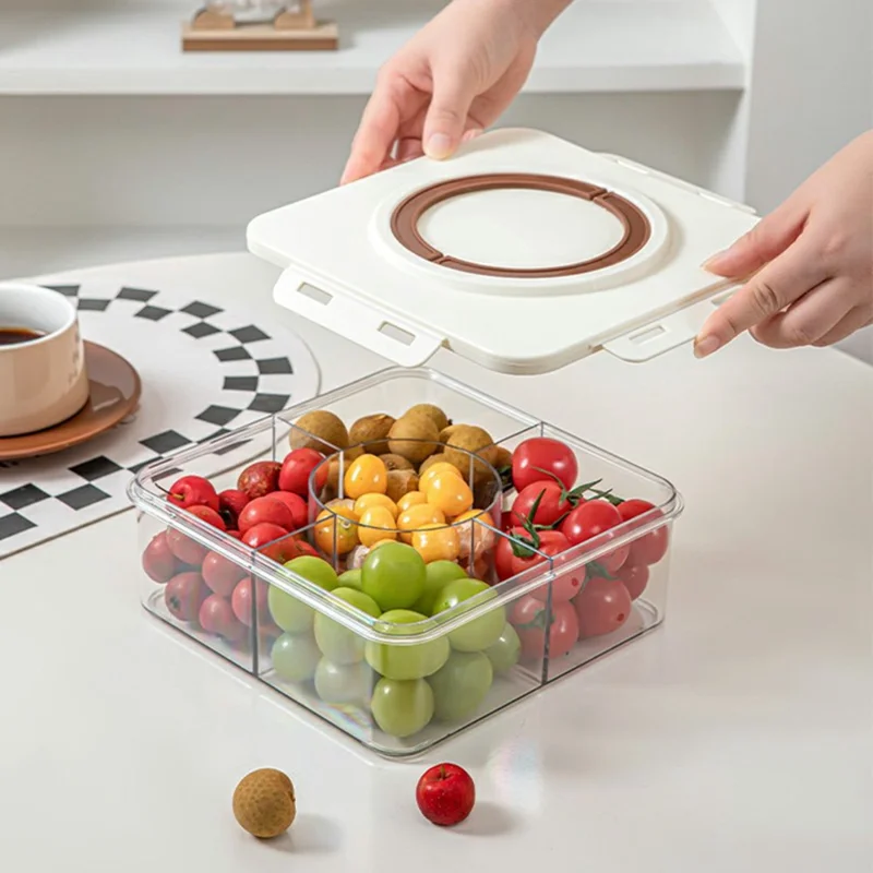 5 Compartment Storage Box with Handle Transparent Kitchen Container Fresh-Keeping Storage Container for Spices Dried Fruits (No FDA) - Coffee