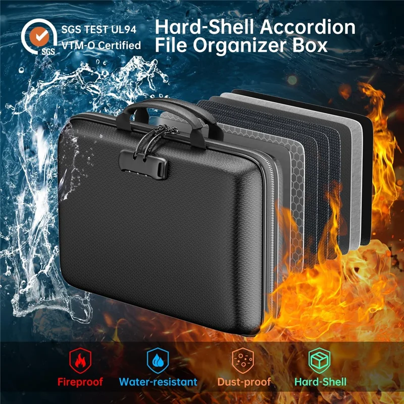 EVA Fireproof Handheld File Organizer Waterproof Document Storage Bag Multi-Layer Documents Organizer with Combination Lock