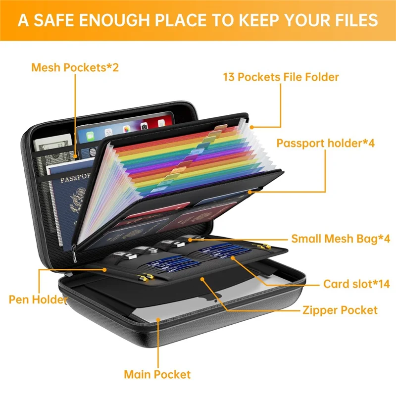EVA Fireproof Handheld File Organizer Waterproof Document Storage Bag Multi-Layer Documents Organizer with Combination Lock
