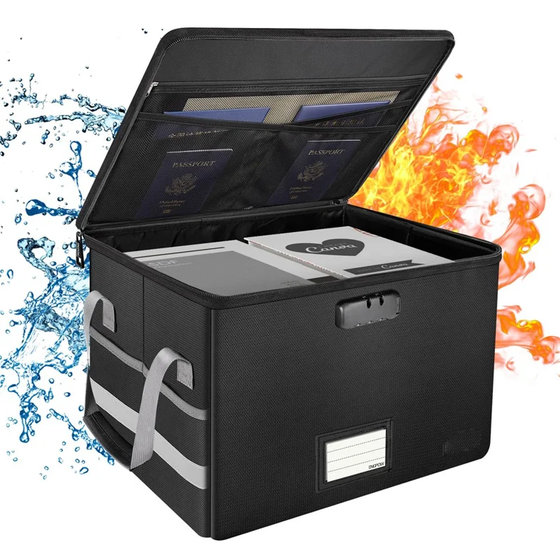 Waterproof Fireproof Storage Box with Lock Zipper Large Capacity Foldable Organizer Container for Home / Office