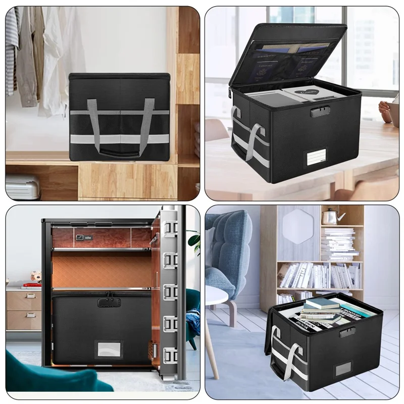 Waterproof Fireproof Storage Box with Lock Zipper Large Capacity Foldable Organizer Container for Home / Office