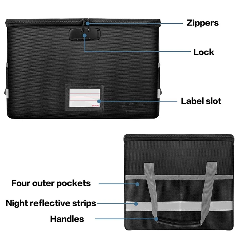 Waterproof Fireproof Storage Box with Lock Zipper Large Capacity Foldable Organizer Container for Home / Office