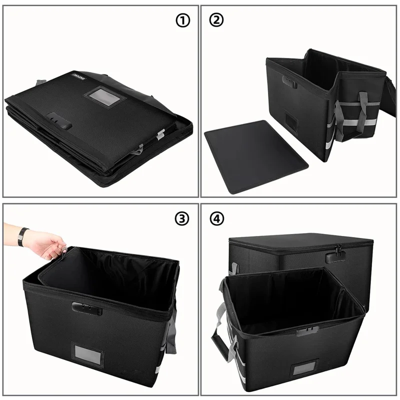 Waterproof Fireproof Storage Box with Lock Zipper Large Capacity Foldable Organizer Container for Home / Office