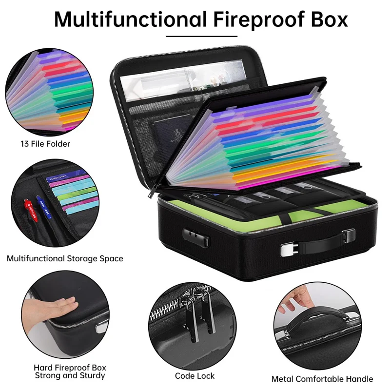 Fireproof Document Bag Hard Case Waterproof Safe Box for Valuables  /  Files  /  Certificates with Password Lock