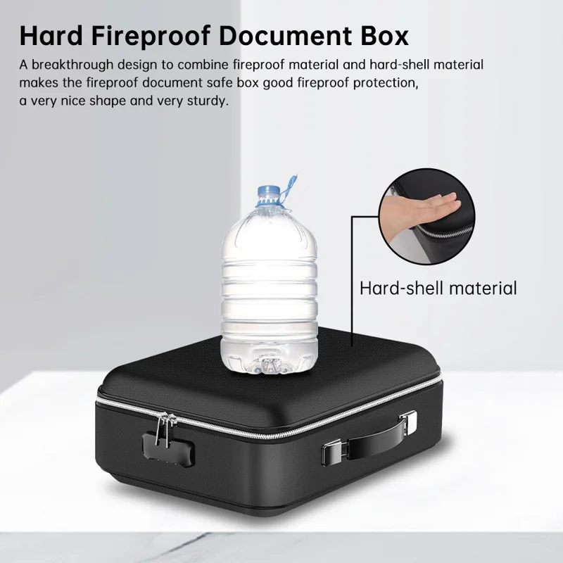 Fireproof Document Bag Hard Case Waterproof Safe Box for Valuables  /  Files  /  Certificates with Password Lock