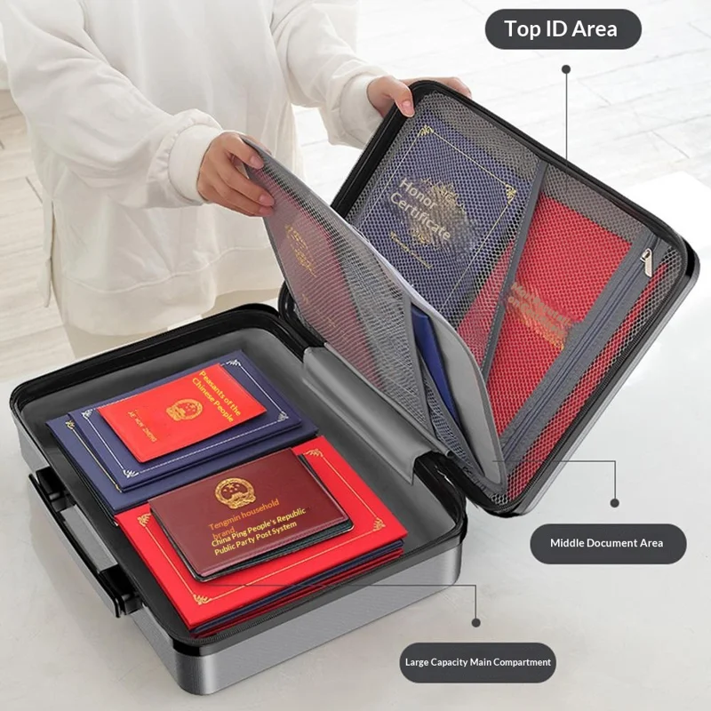Multi-Layer Document Organizer Box Moisture-Proof Zippered Storage Bag with Password Lock for Passport / Certificates / Files
