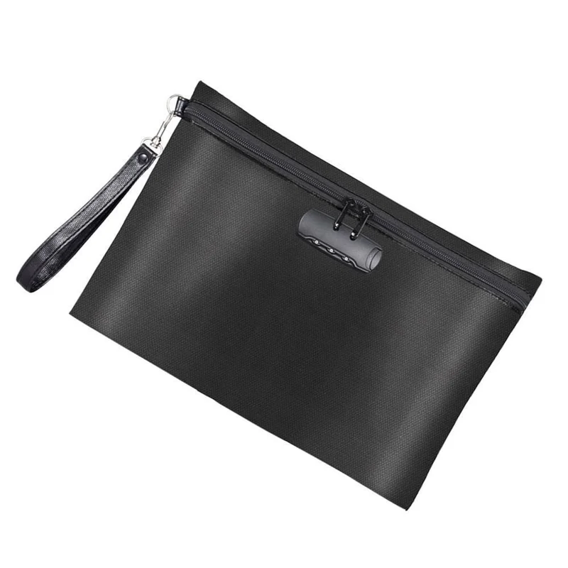 Fireproof Document Bag with Lock Waterproof Card Holder Pouch for Important Files  /  Papers Safe Storage Bag