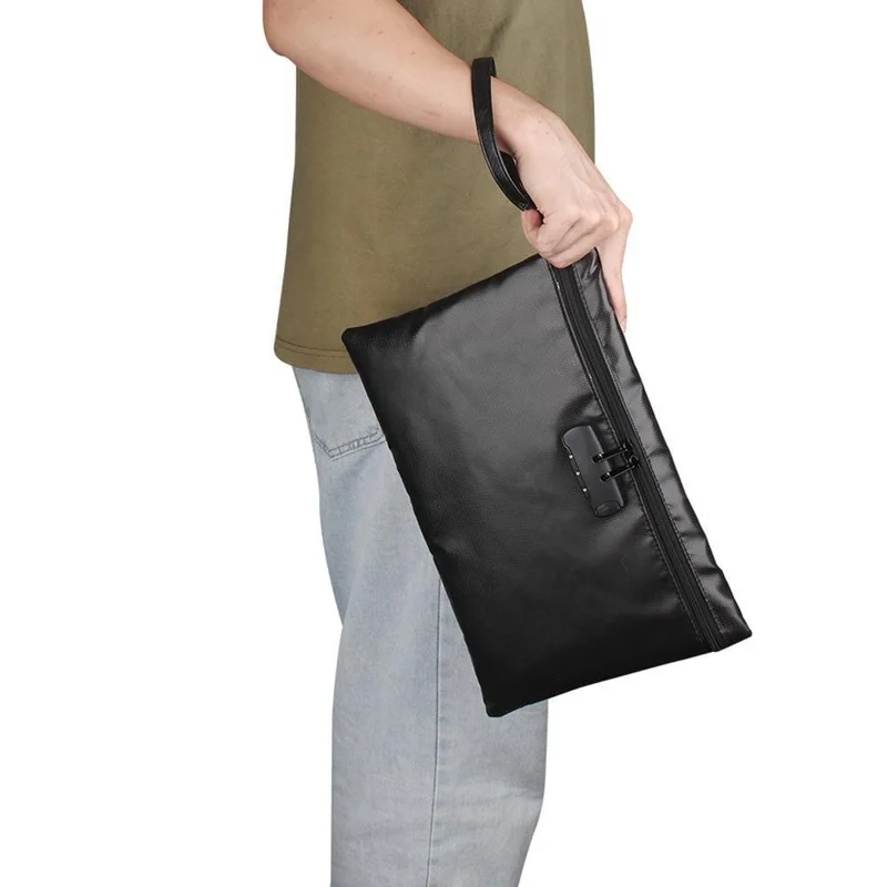 Fireproof Document Bag with Lock Waterproof Card Holder Pouch for Important Files  /  Papers Safe Storage Bag