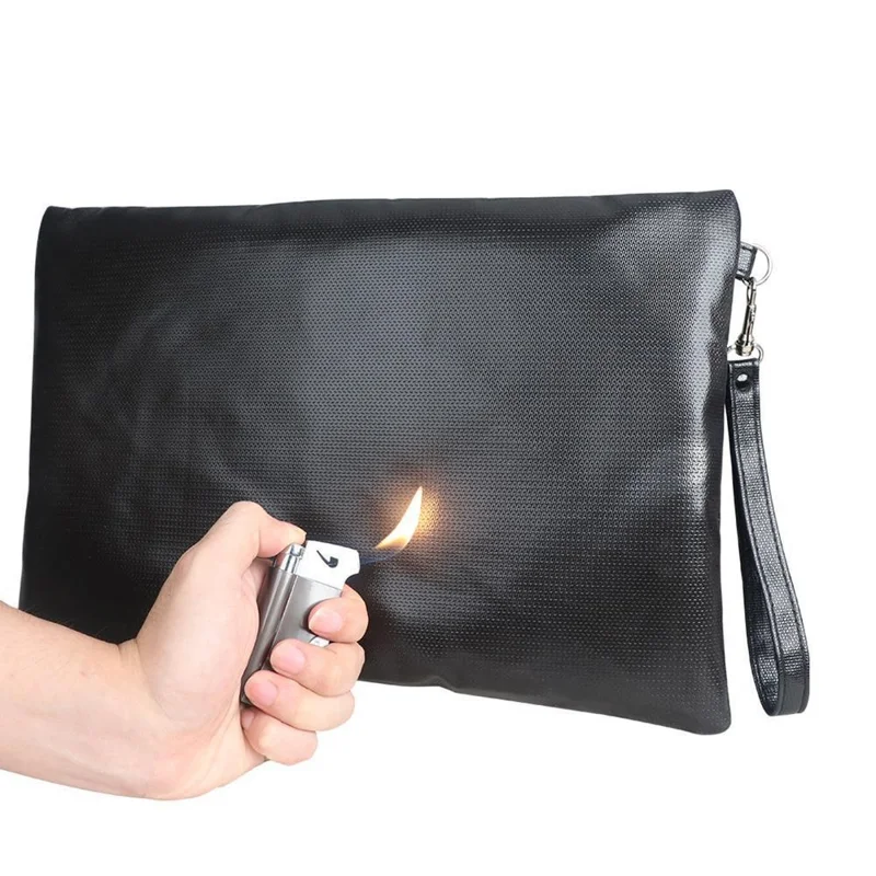 Fireproof Document Bag with Lock Waterproof Card Holder Pouch for Important Files  /  Papers Safe Storage Bag