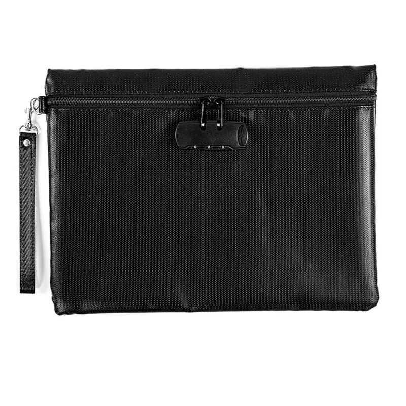 Fireproof Document Bag with Lock Waterproof Card Holder Pouch for Important Files  /  Papers Safe Storage Bag