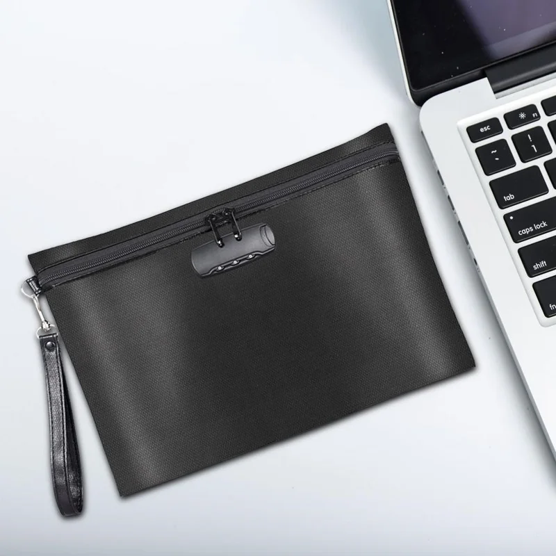 Fireproof Document Bag with Lock Waterproof Card Holder Pouch for Important Files  /  Papers Safe Storage Bag