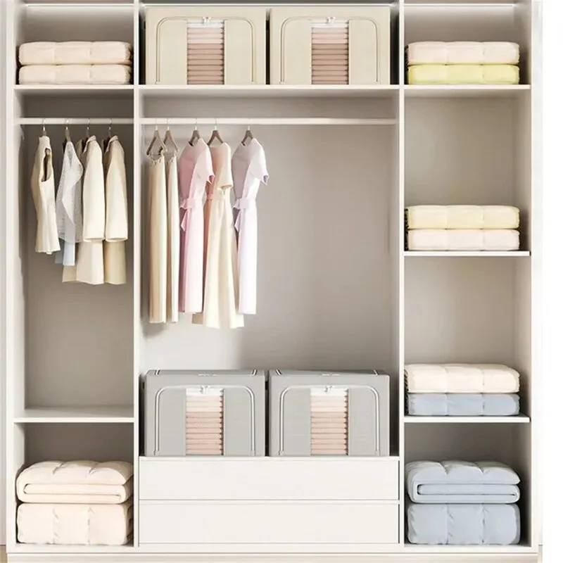 24L 40 x 30 x 20CM Oxford Fabric Storage Box with Window Foldable Organizer for Clothes Toys Books - Grey