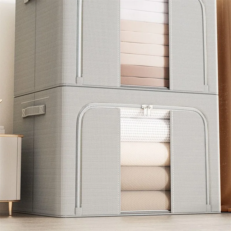 100L 60 x 42 x 40CM Oxford Fabric Storage Box with Window Foldable Organizer for Clothes Toys Books - Grey