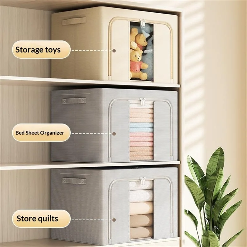 100L 60 x 42 x 40CM Oxford Fabric Storage Box with Window Foldable Organizer for Clothes Toys Books - Grey