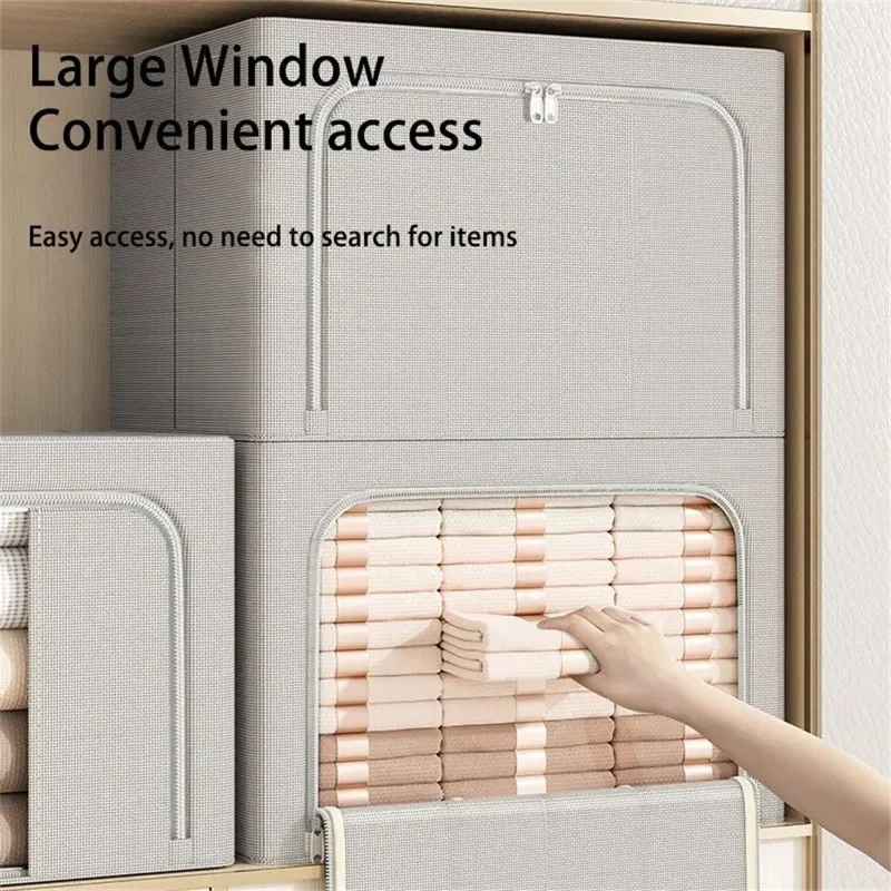 Caixa de Armazenamento Dobrável 66L 50 x 40 x 33 cm, Tecido Oxford de Alta Capacidade, Organizador com Zíper Duplo - Bege