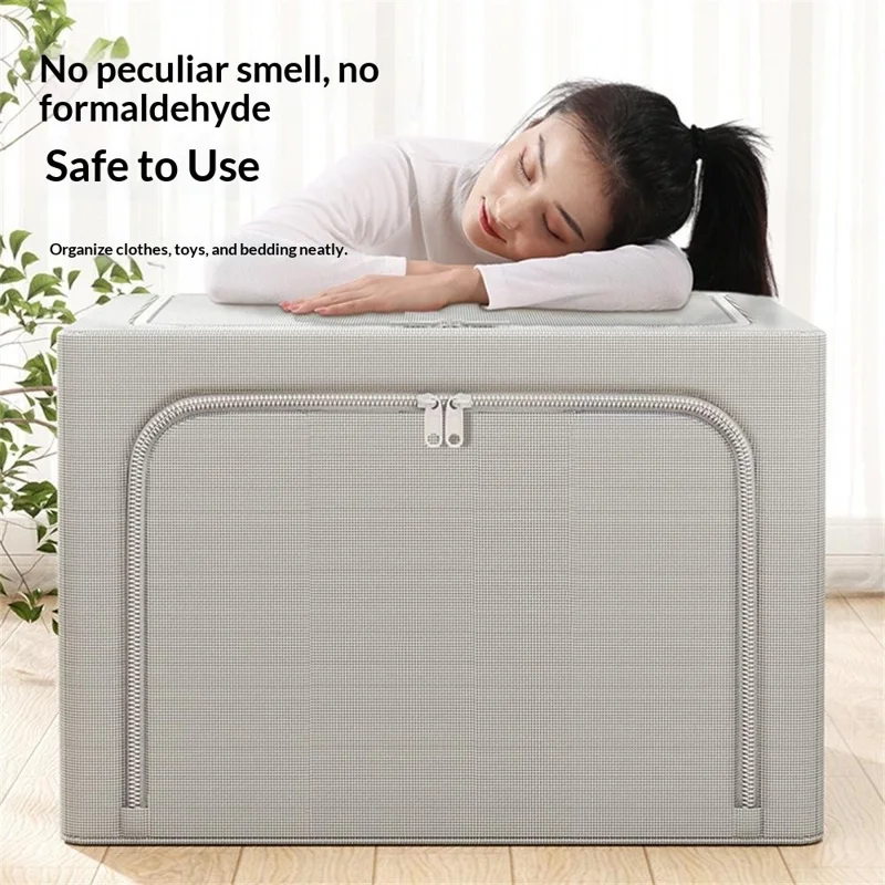 100L 60 x 42 x 40 CM Złożone Pudełko Na Przechowywanie Duża Pojemność Tkanina Oxford Zamek Dwustronny Organizer - Szary