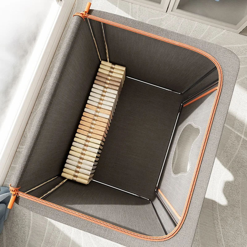 Boîte de rangement pliable 24 L 40 x 30 x 20 cm avec fenêtre en forme d'oreille de chat, organisateur en tissu cationique avec cadre en acier - Bleu