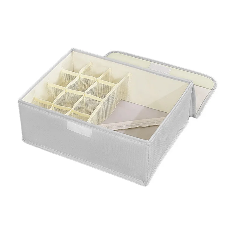 Boîte de Rangement pour Sous-vêtements 13 Compartiments, Séparateur de Tiroir Pliable avec Couvercle pour Chaussettes, Soutiens-gorge, Vêtements - Gris Clair
