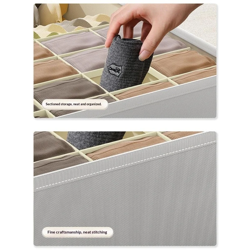 Boîte de Rangement pour Sous-vêtements 13 Compartiments, Séparateur de Tiroir Pliable avec Couvercle pour Chaussettes, Soutiens-gorge, Vêtements - Gris Clair