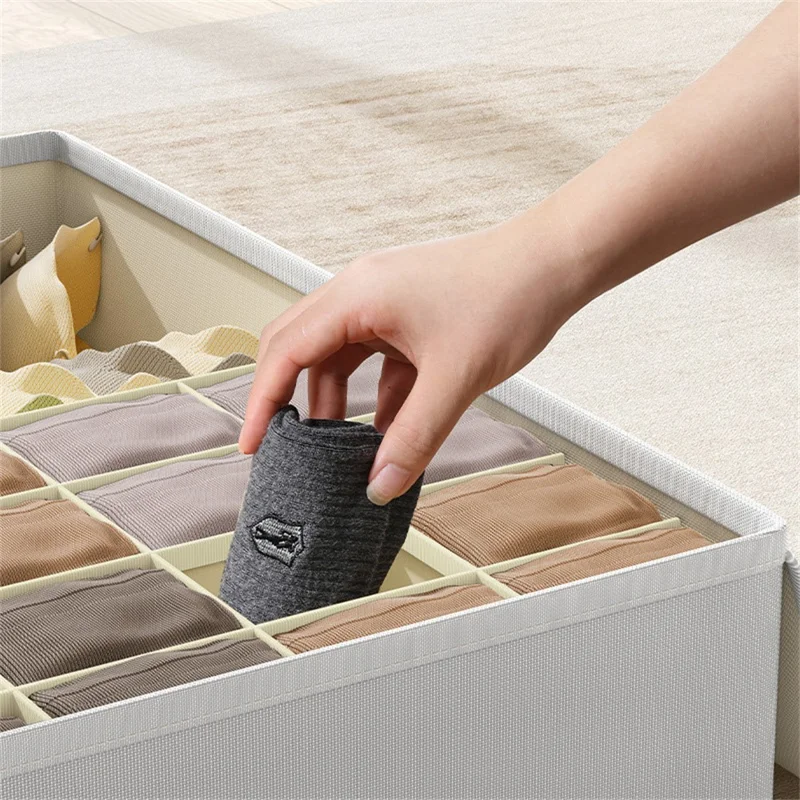 Unterwäsche-Organizer-Box mit 17 Fächern, faltbarer Schubladen-Teiler mit Deckel zur Aufbewahrung von Socken, BHs und Kleidung – Hellgrau