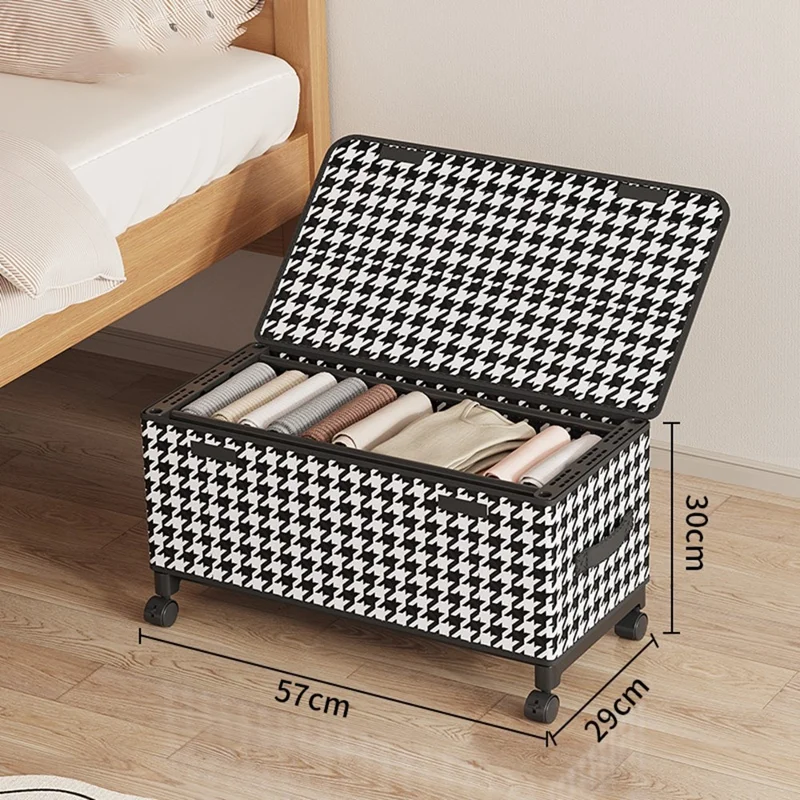 Unterbett-Aufbewahrungsbox mit Rollen, 57 cm lang, staubdicht, faltbarer Kleidungsorganizer Behälter – Houndstooth